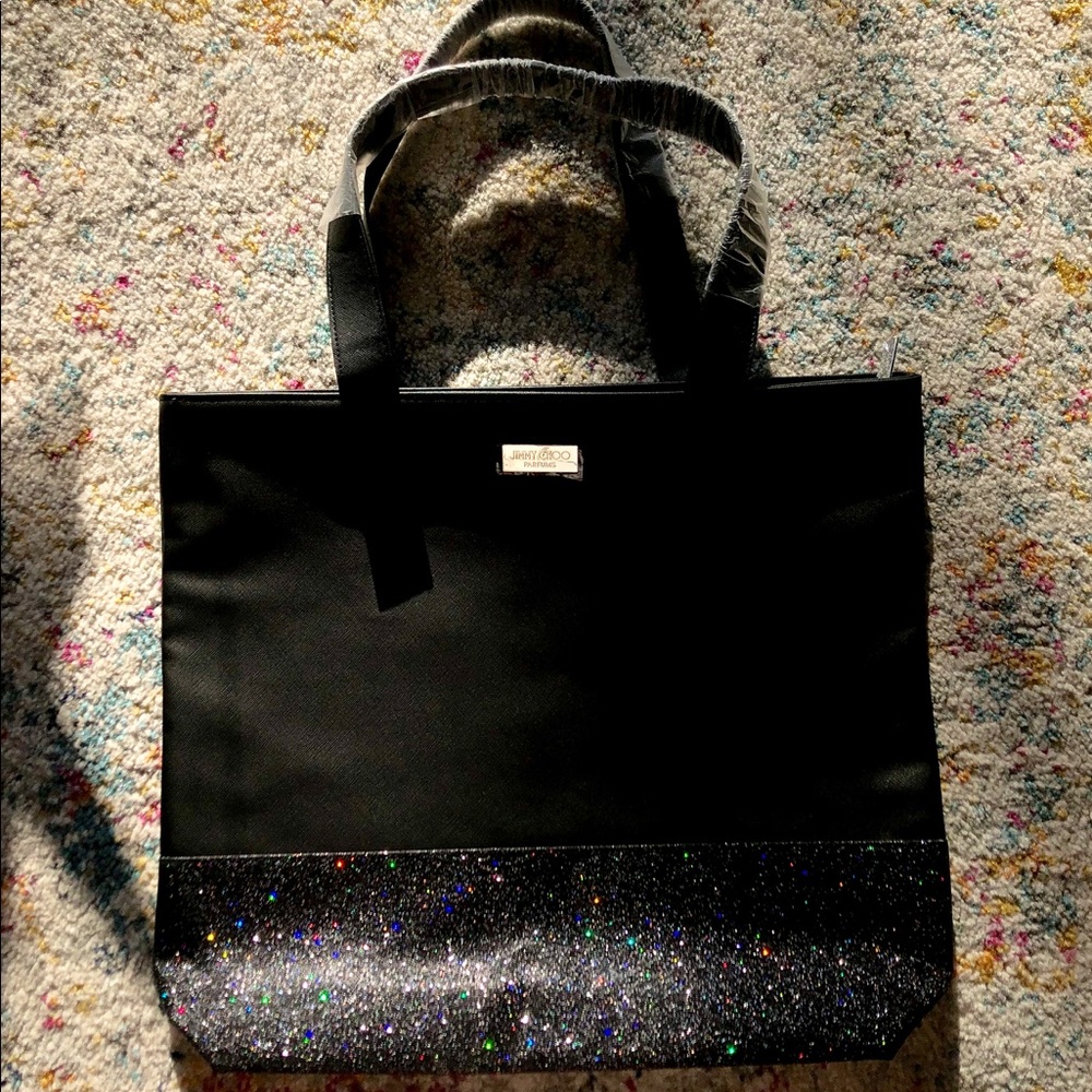 Jimmy Choo parfums tote black space leather bag